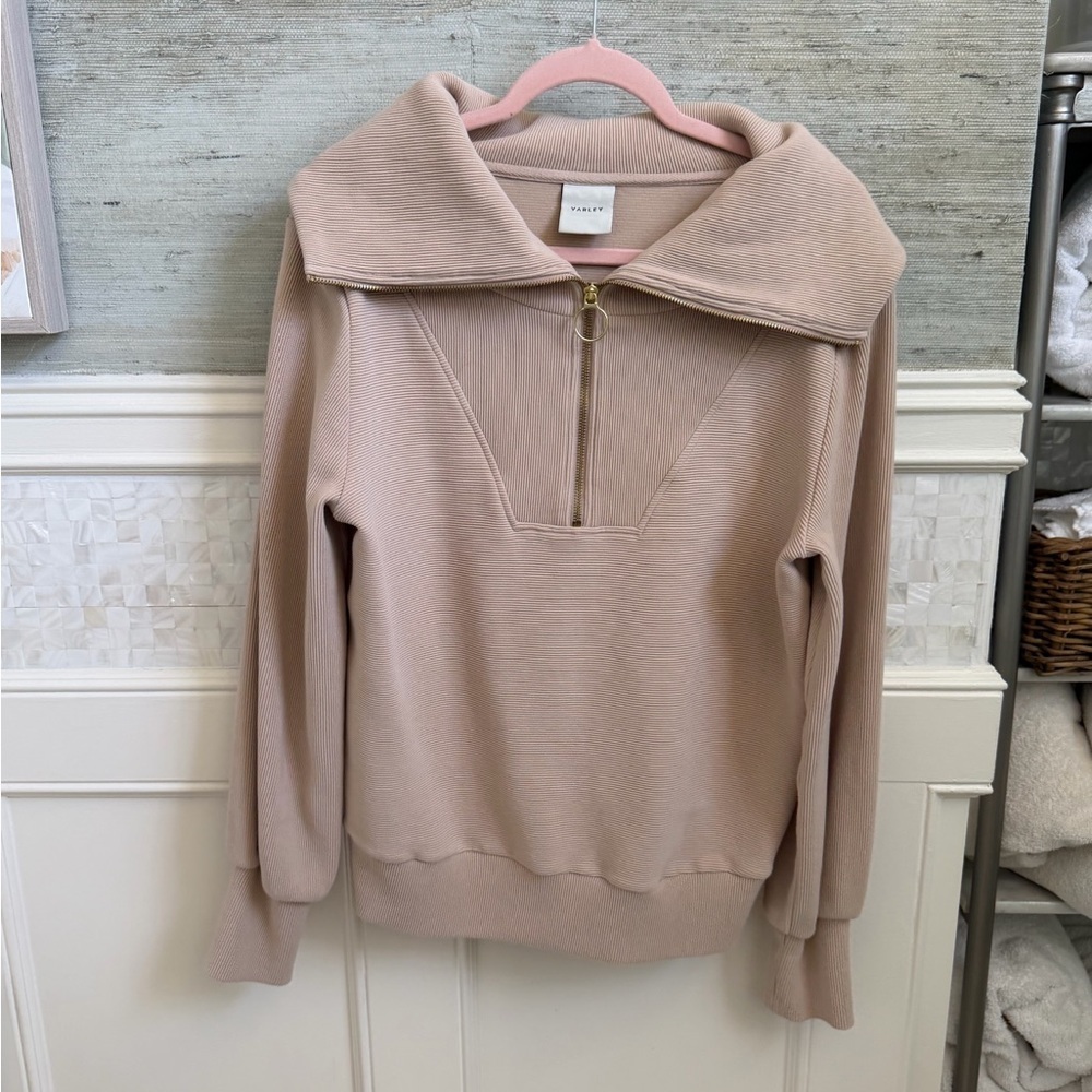 Small Anthropologie Varley vine half zip pullover sweater collar beige cream